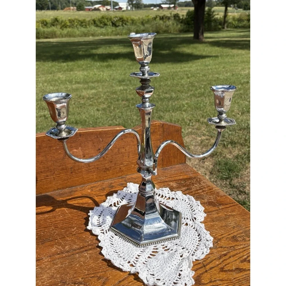 Antique Middletown Plate Co Silverplate Candelabra 3 Light Candle Holder 085 1/2